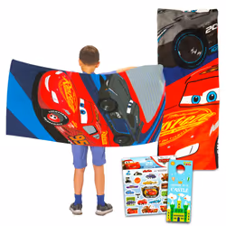 Disney Cars Beach Towel Set - Bundle with Lightning McQueen Pool Towel Plus Cars Stickers and More (Cars Beach Towel for Kids ...