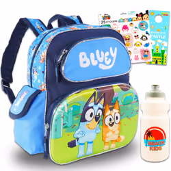 Disney Bluey Mini Backpack for Boys Girls - Bundle with 12"" Bluey School Bag for Toddlers Water Bottle Stickers More | B ...