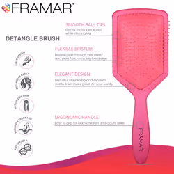 Framar Detangler Brush, Paddle Brush - Elegant Detangling Brush, No more Tangles Hair Brush - Hair Brushes for women, men and children (Pink)