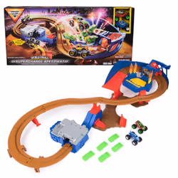 Monster Jam , Supercharge Speedway Playset, Megalodon and El Toro Loco Die-Cast Monster Trucks, Light Up World Finals Track K ...