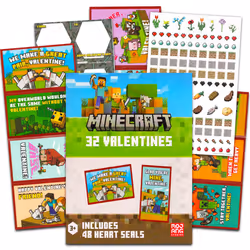 Minecraft Classroom Valentines Cards for Kids - 32pc Bundle with Minecraft Valentines Day Cards with Stickers for Boys and Gi ...