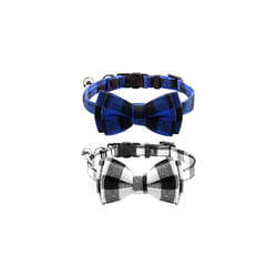 Joytale Upgraded Cat Collar with Bells  Breakaway Cat Collars with Bow Tie  2 Pack Girl Boy Safety Plaid Kitten Collars  Black+Blue