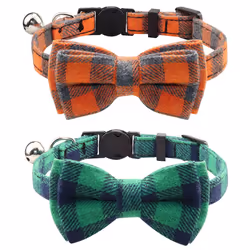 Joytale Upgraded Cat Collar with Bells  Breakaway Cat Collars with Bow Tie  2 Pack Girl Boy Safety Plaid Kitten Collars  Gree ...