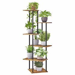 JEPRECO Plant Stand Indoor 6Tier Metal Wood Plant Shelf for Multiple Flower Pots Corner Tall Flower Holders for Living Room B ...