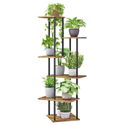 JEPRECO Plant Stand Indoor 6Tier Metal Wood Plant Shelf for Multiple Flower Pots Corner Tall Flower Holders for Living Room Bal