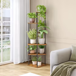 JEPRECO Plant Stand Indoor 6Tier Metal Wood Plant Shelf for Multiple Flower Pots Corner Tall Flower Holders for Living Room Bal