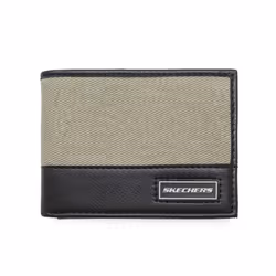 Skechers Men's Slimfold Canvas Vegan Leather RFID Wallet Khaki Patch One Size