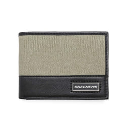 Skechers Men's Slimfold Canvas Vegan Leather RFID Wallet  Khaki Patch  One Size