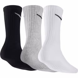 Nike SX4508 Mens Crew Socks Everyday Cushioned 3 Pack Dri-Fit Trainers Socks - Black White Grey, UK 5-8