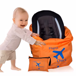 Car Seat Travel Bag and Carrier for Gate Check with Travel Pouch - Bright Orange with Blue Letters for Airport  Airplane Gate ...