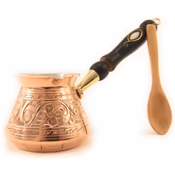 ACI Series (Medium-13 fl oz) - Thickest Solid Engraved Copper Turkish Greek Arabic Coffee Pot with Wooden Handle Stovetop Co ...