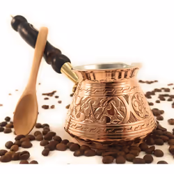ACI Series (Medium-13 fl oz) - Thickest Solid Engraved Copper Turkish Greek Arabic Coffee Pot with Wooden Handle  Stovetop Coffee Maker  Jazzve  Cezve