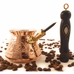 ACI Series (Medium-13 fl oz) - Thickest Solid Engraved Copper Turkish Greek Arabic Coffee Pot with Wooden Handle  Stovetop Coffee Maker  Jazzve  Cezve
