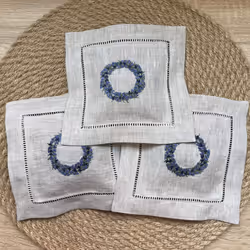 Hand embroidered lavender pillow sachet bag Lavender crown natural linen cushion 6""""x6"""" set of 3
