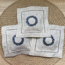 Hand embroidered lavender pillow sachet bag Lavender crown  natural linen cushion 6""""x6""""  set of 3