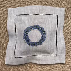 Hand embroidered lavender pillow sachet bag Lavender crown  natural linen cushion 6""""x6""""  set of 3