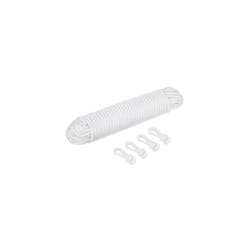 Flag Pole Rope Kit - 80ft 1/4 Inch Thick Nylon White Halyard Rope for Flagpole - Complete with 4 Hook Clips