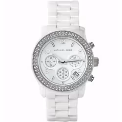 Michael Kors Runway Ladies White Ceramic Bracelet Chronograph Round Watch MK5188