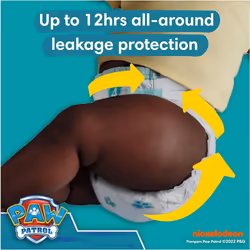 Pampers Baby-Dry Paw Patrol Edition Size 4, 222 Nappies, 9kg - 14kg, Monthly Pack, with A Stop & Protect Pocket to Help Prevent Leaks At The Back