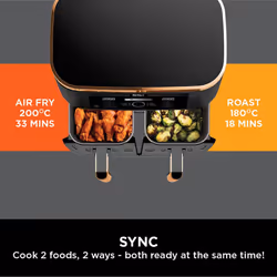 Ninja Foodi MAX Dual Zone Air Fryer, Amazon Exclusive, Tongs, 2 Drawers, 9.5L, 6-in-1, Use No Oil, Air Fry, Max Crisp, Roast, Bake, 8 Portions