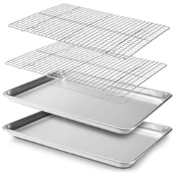 Checkered Chef Baking Sheet  2 Pack Half Sheet Pan with Stainless Steel Wire Rack Set - Easy Clean Cookie Sheets for Baking