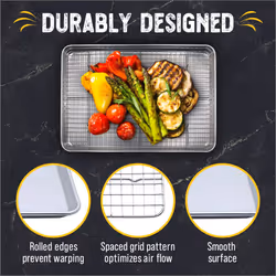 Checkered Chef Baking Sheet  2 Pack Half Sheet Pan with Stainless Steel Wire Rack Set - Easy Clean Cookie Sheets for Baking