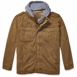 Levis Mens Big Tall Washed cotton Hooded Military Jacket Khaki 2X
