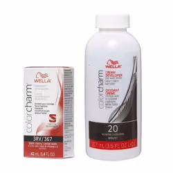 3.6oz) 3RV Black Cherry Wella Color Charm Permanent Haircolor - 3RV+ Developer (Vol. 20