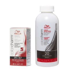 3.6oz) 3RV Black Cherry Wella Color Charm Permanent Haircolor - 3RV+ Developer (Vol. 20