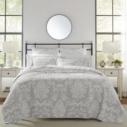 Laura Ashley Quilt Set Cotton Reversible Bedding with Matching Shams  Lightweight Home Decor Ideal for All Seasons  Queen  Venetia Grey  4 Count