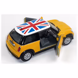 KiNSMART Mini Cooper S 5 1:28 Scale Die Cast Metal Model Toy Car British Flag Yellow w/Pullback Action