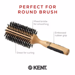 Kent PF09 Large Round Curling Brush with Hard Natural Boar Bristle - Blowout Brush for Shoulder Length or Shorter Dry Hair
