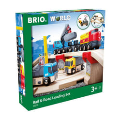 BRIO World 33210 - Rail & Road Loading Set - 32 Piece Wooden Train Set | Ideal for Kids Aged 3+ | with Special Crane Car & Flatbed Idea