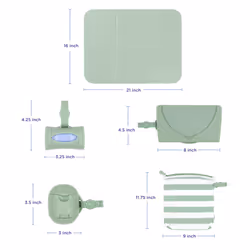 On-the-Go Diapering Gift Set, Includes Changing Mat and Bag, Wipes Dispenser, Pacifier Holder and Bag Dispenser, Newborn Essentials, Sage