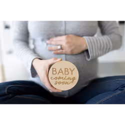 Pearhead Pregnancy Journey Milestone Markers  Wooden Weekly Growth Milestone Discs  Pregnancy Announcement and Baby Arrival Double Sided Pho