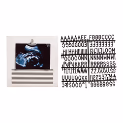 Wooden Letterboard Baby Keepsake Clip Photo Frame, Includes 180 Letters, Pregnancy Announcement Sign, Baby Reveal Photo Prop, Distressed White