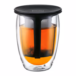 Bodum Tea for One Double Wall Glass with Tea Strainer Black