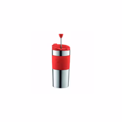 BODUM Travel French Press Coffee Maker Set, Stainless Steel with Extra Lid, Vacuum, 0.35 L/12 oz, Red
