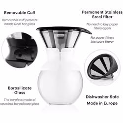 Bodum 11571Â 109Â 1L Pour Over Coffee Maker with Permanent Filter, Layered, Transparent, 14Â x 16.3Â x 20.2Â cm