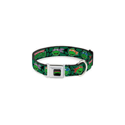Buckle-Down Seatbelt Buckle Dog Collar - Classic TMNT Turtle Faces Black/Green Turtle Shell - 1"" Wide - Fits 15-26"" Neck - Large