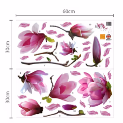 Walplus Giant Magnolia Flowers Removable Wall Sticker Decals