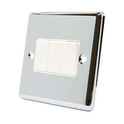 AET CPC3GSWIWH 10 A 3-Gang 2-Way Polished Chrome Classical Triple Light Switch with White Insert Plastic Switches