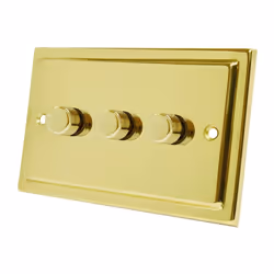 Victorian Polished Brass 3 Gang Dimmer 400W - 10 Amp Triple 3-Gang 2 Way 400W Light Dimmer Switch