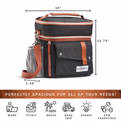 Fit & Fresh Foundry Extra Large Insulated Lunch Box for Men & Women  Large Lunch Bag for Meal Prep  Double Decker Adult Lunch Box for Men with Contain