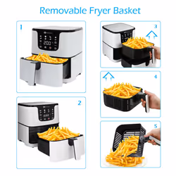 PureMate 5.5L Air Fryer Low Fat Oil Free Healthy Air Fryer 1700W White
