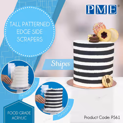 PME Stripe Patterned Side Scraper for Cake Decorating-10 inches, Transparent