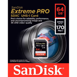 SanDisk Extreme PRO 64GB SDXC Memory Card up to 170MB/s, UHS-1, Class 10, U3, V30