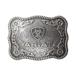ARIAT Scalloped Logo Buckle with Twisted Rope Edge  Floral Scrolls  Filigree Detailing  3 """" x 2 """"