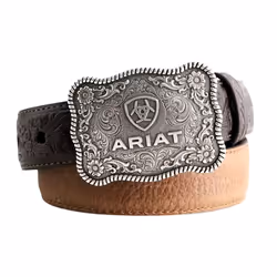 ARIAT Boy's Western Belt - Distressed Brown Leather with Antiqued Silver Buckle and Floral Accents - Brown  Size 20