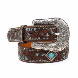 ARIAT Kid's Fancy Tooled Overlay Belt Brown Size 26